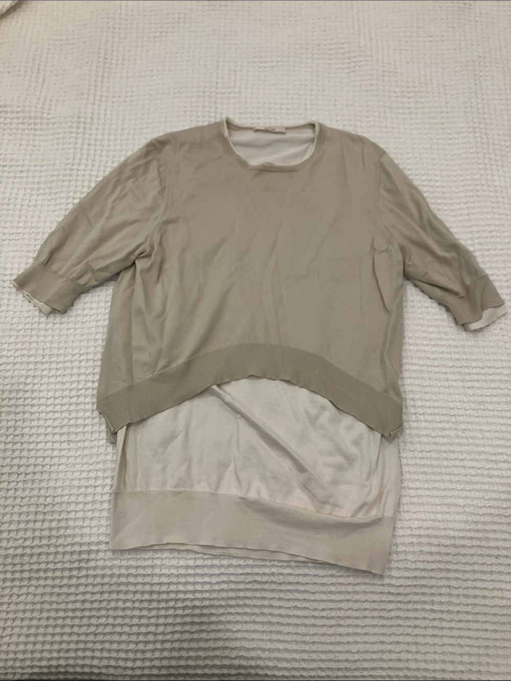 Celine Neutral Layered Short Sleeve Tee in Beige and Cream